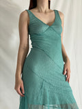 Y2K Cooper St Teal Sheer Mesh Midi Evening Cocktail Party Dress - M