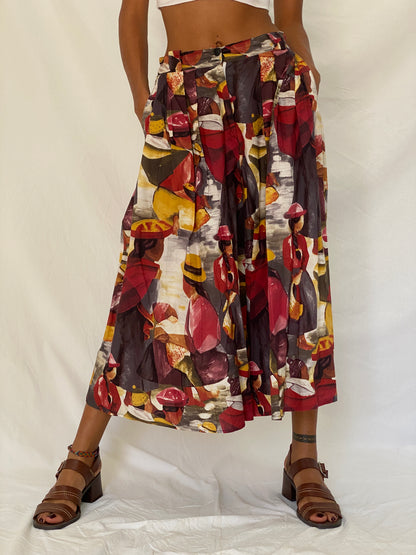 Vintage 90s Frawil Multicolor Abstract Wide Leg Culotte Pants – S