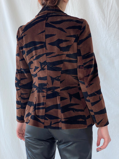 Gorgeous Vintage 90s KENZO JEANS Velvet Tiger Print Brown & Black Heavy Blazer - M