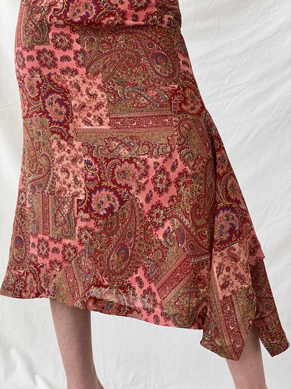 Beautiful Carlos De Miguel Pink Paisley Mandela Print Midi Skirt - L