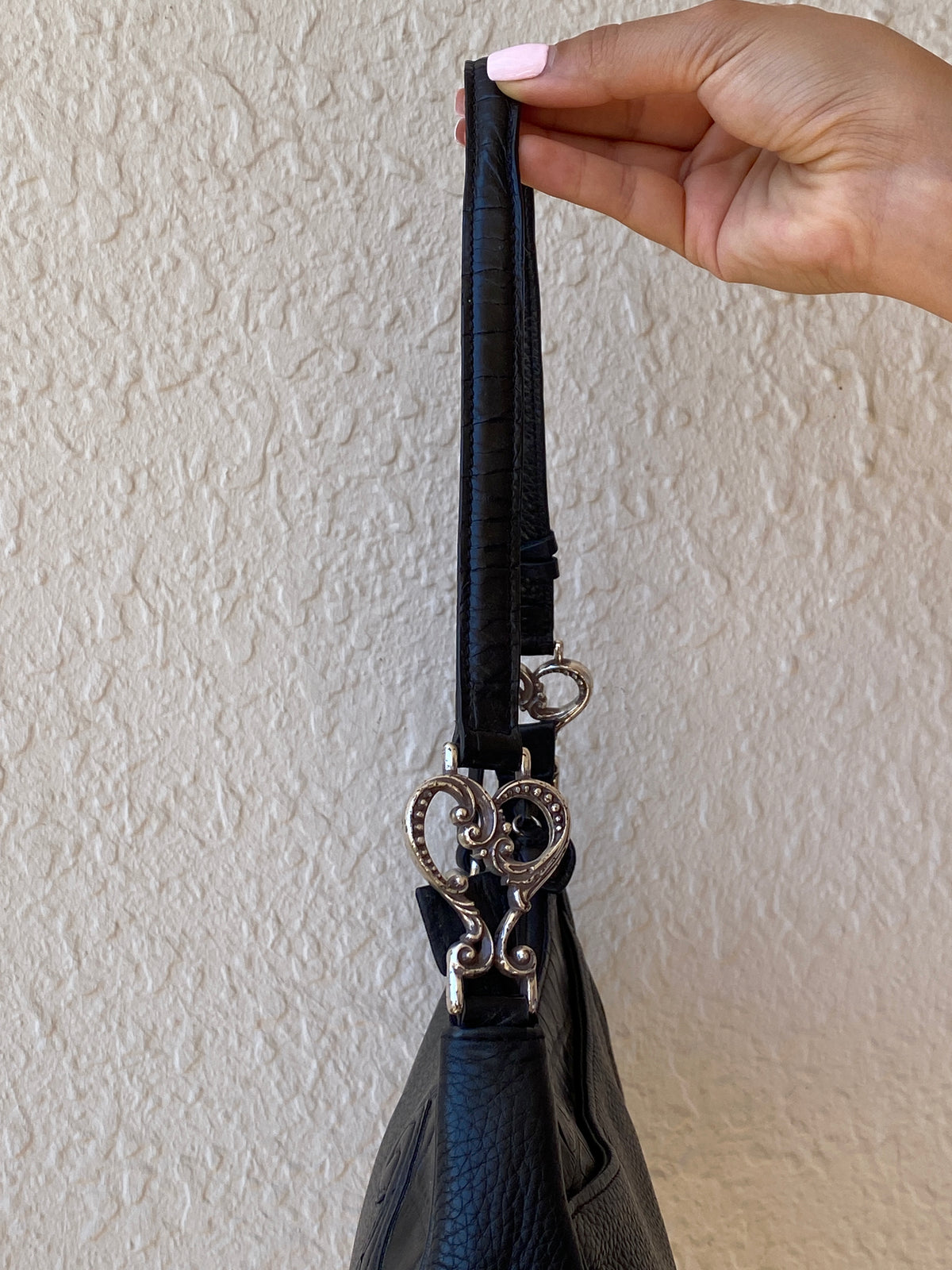 Vintage Y2K Brighton Black Genuine Leather Whimsigoth Shoulder Bag with Heart Charm Vintage Y2K Brighton Black Genuine Leather Whimsigoth Shoulder Bag with Heart Charm