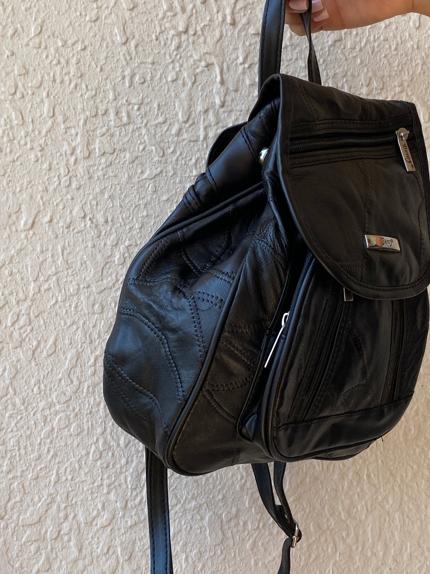 Vintage 90s Bercy Black Genuine Leather Patchwork Multi-Pocket Backpack