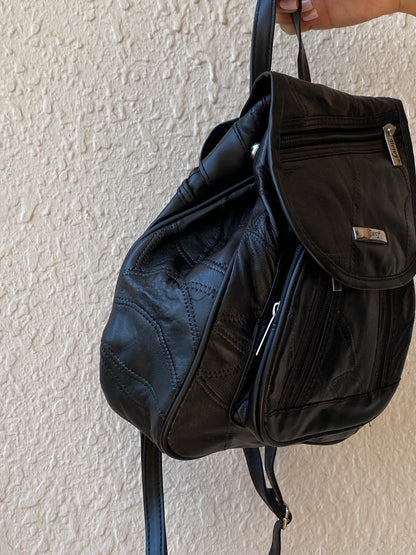 Vintage 90s Bercy Black Genuine Leather Patchwork Multi-Pocket Backpack
