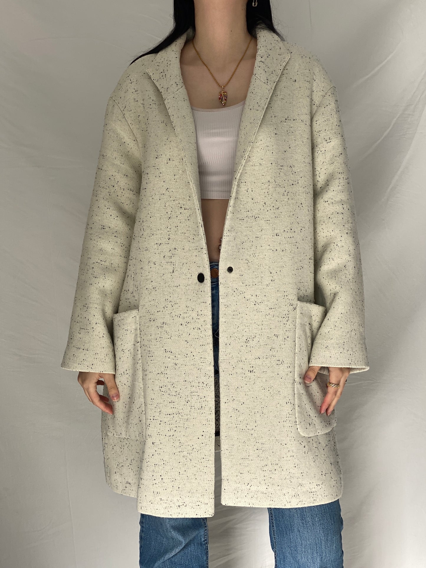 Autograph Cream Speckled Oversized Wool-Blend Italian Fabric Coat - XL