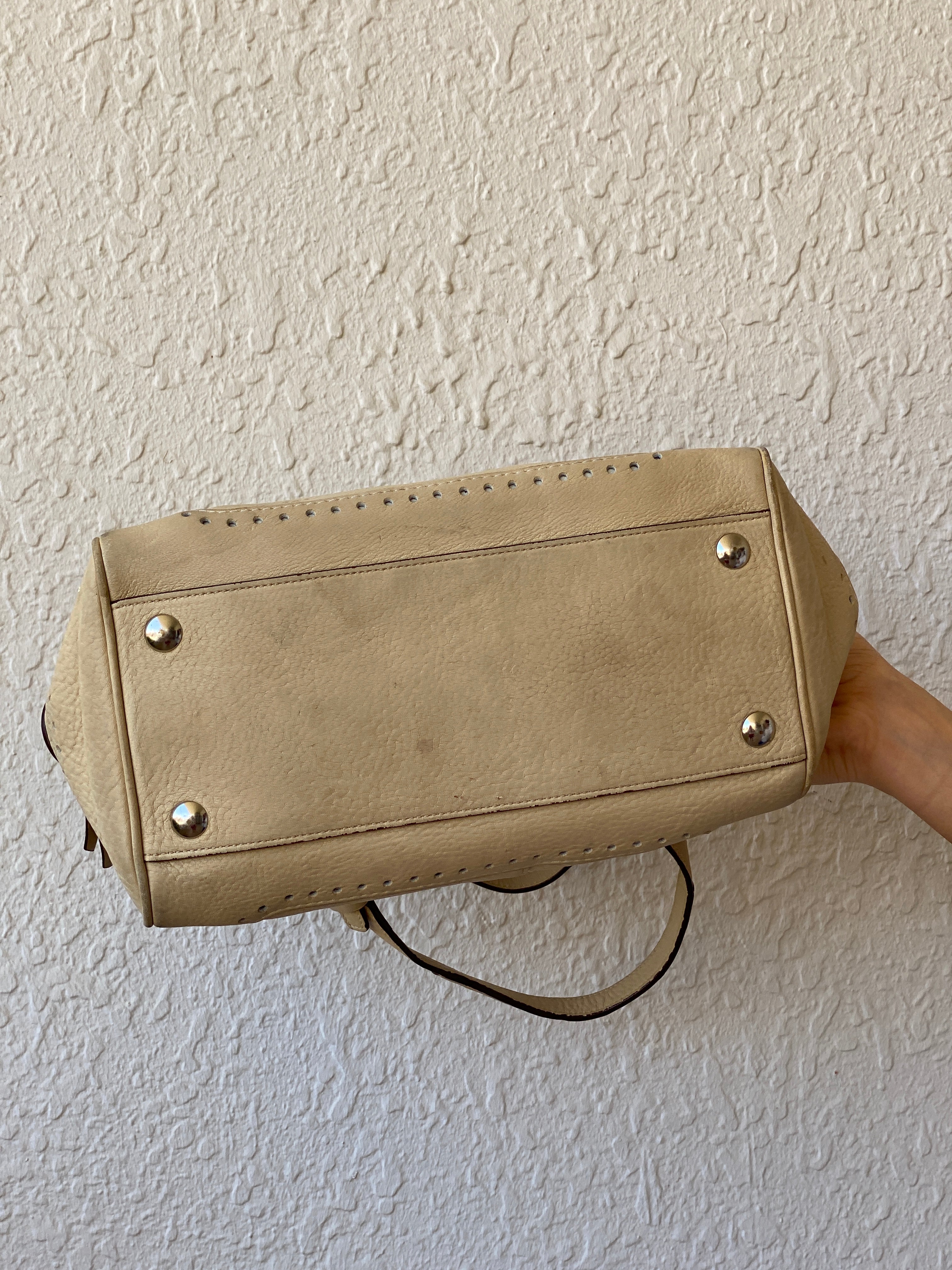 Authentic Coach Hampton Satchel Cream Leather Shoulder Bag