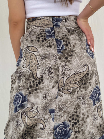 Vintage Handmade Grey Floral Midi Skirt - Balagan Vintage Midi Skirt 00s, 90s, floral skirt, midi skirt, NEW IN, Rama