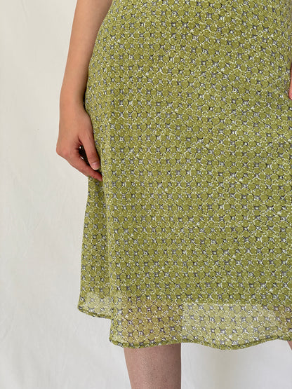 Y2K Vero Moda Olive Green Paisley Floral Beaded Midi Dress – M