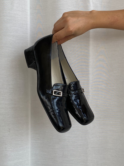 Vintage Laura Ashley Black Patent Leather Loafers with Buckle Detail – Women’s Size 38EU