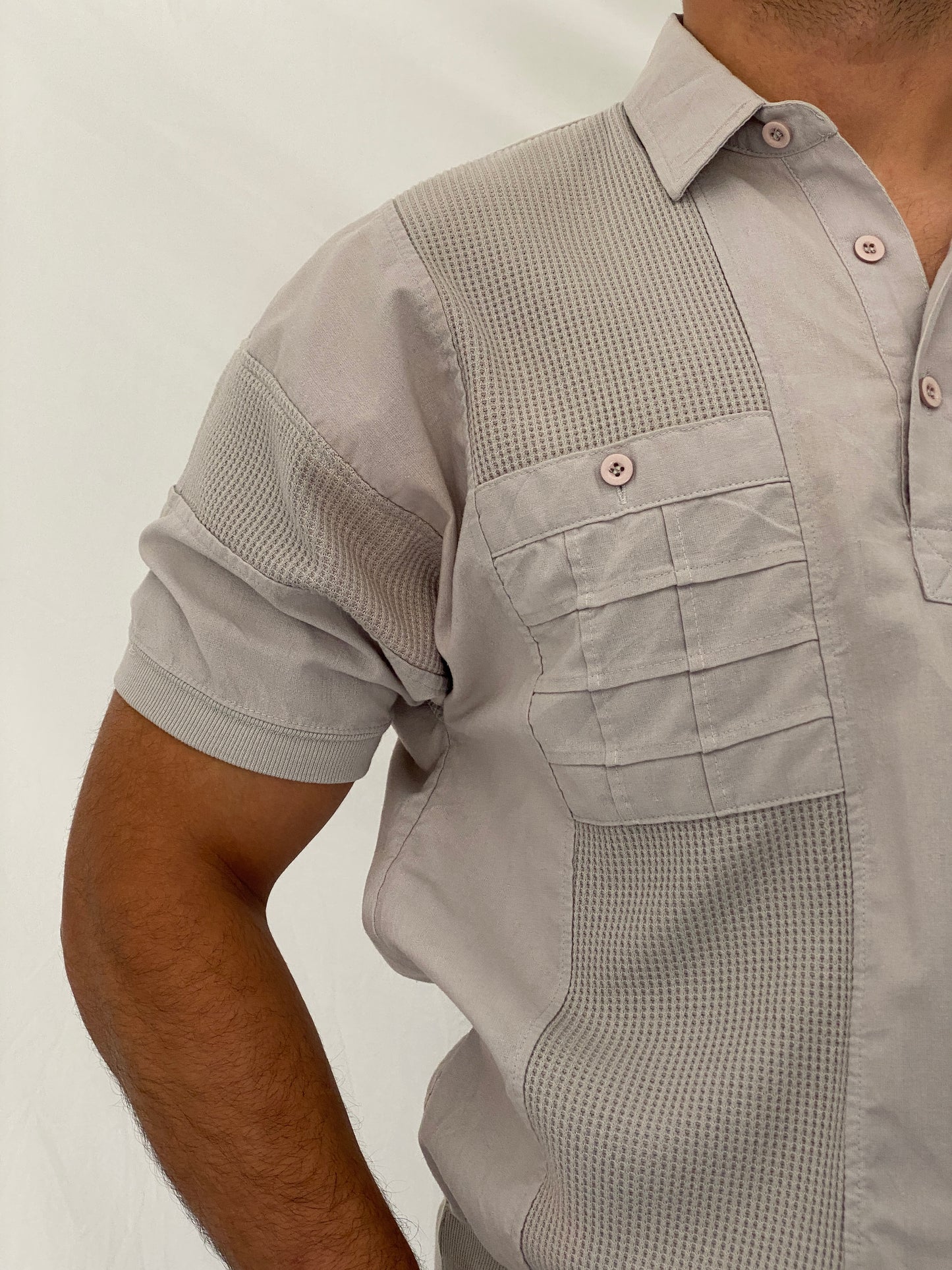 Vintage 90s Alexxus Exclusive Gray Textured Panel Polo Shirt – L
