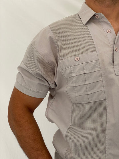 Vintage 90s Alexxus Exclusive Gray Textured Panel Polo Shirt – L