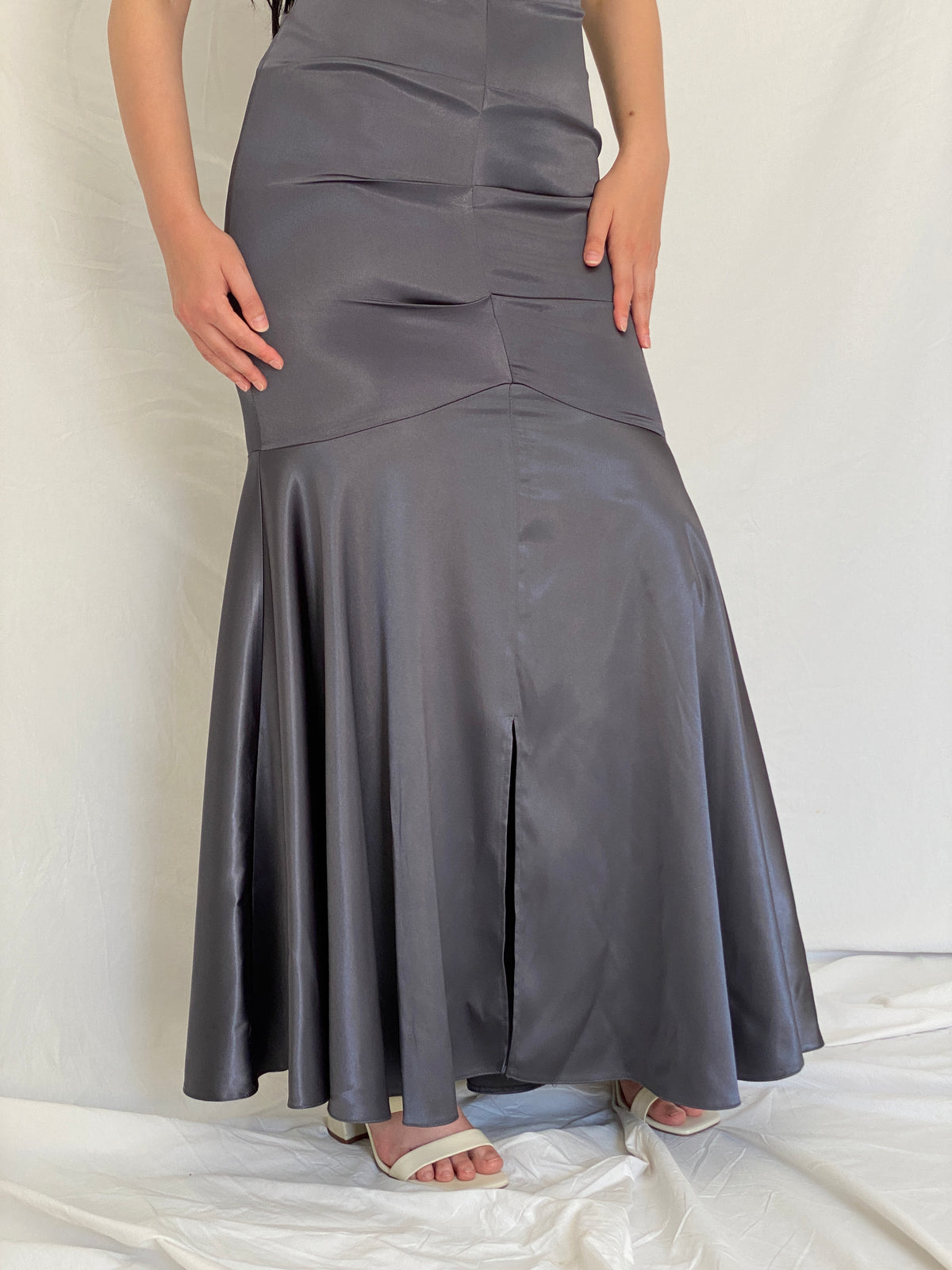 Vintage Y2K Jump Apparel by Wendye Chaitin Charcoal Satin Mermaid Evening Gown - M Vintage Y2K Jump Apparel by Wendye Chaitin Charcoal Satin Mermaid Evening Gown - M