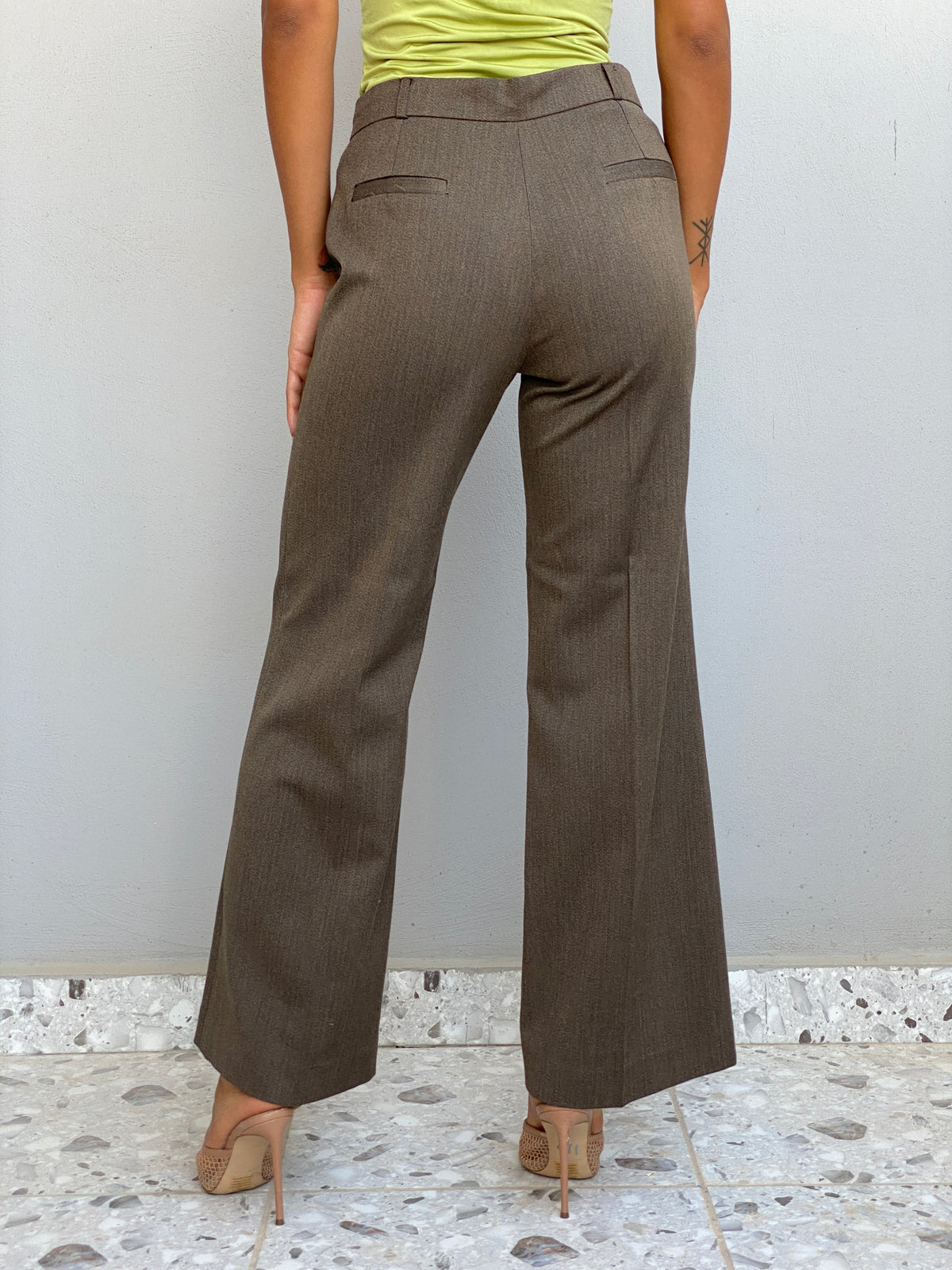 Vintage Y2K Klapa Brown Herringbone Wide Leg Tailored Trousers - 36EUR Vintage Y2K Klapa Brown Herringbone Wide Leg Tailored Trousers - 36EUR