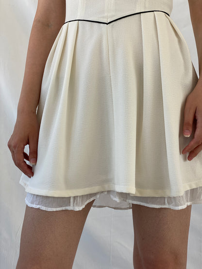 Axara Paris White Fit & Flare Mini Preppy Dress with Puff Sleeves - S