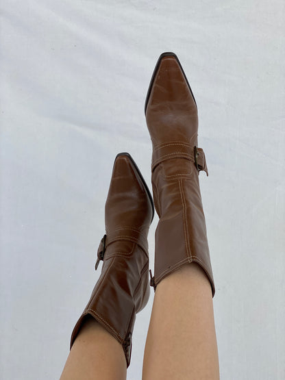 90s/Y2K Parade Genuine Leather Elongated Square Toe Ankle Boots