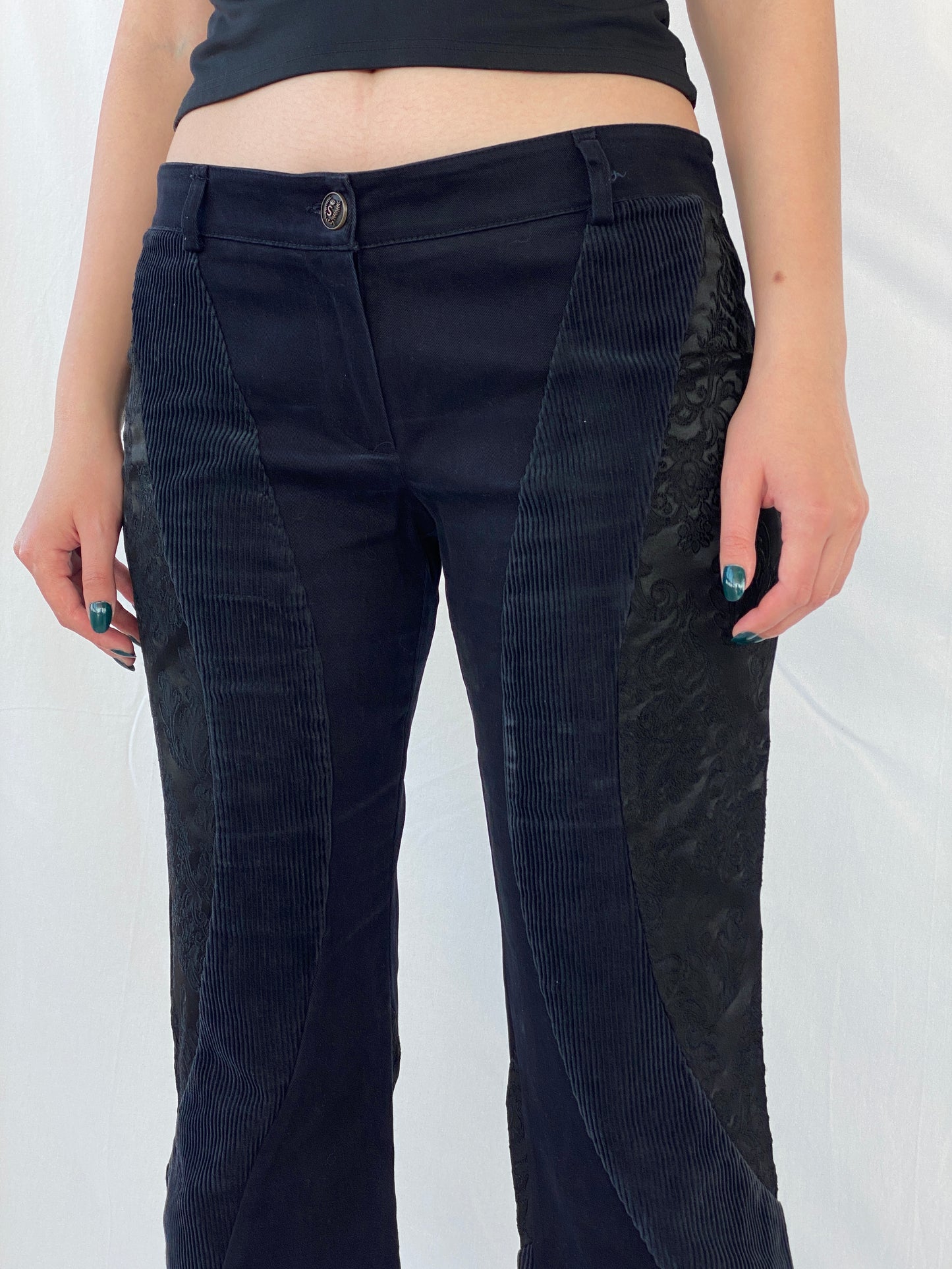 Y2K Sfarzo Milano Black Corduroy Patched Capri Pants - 44EUR