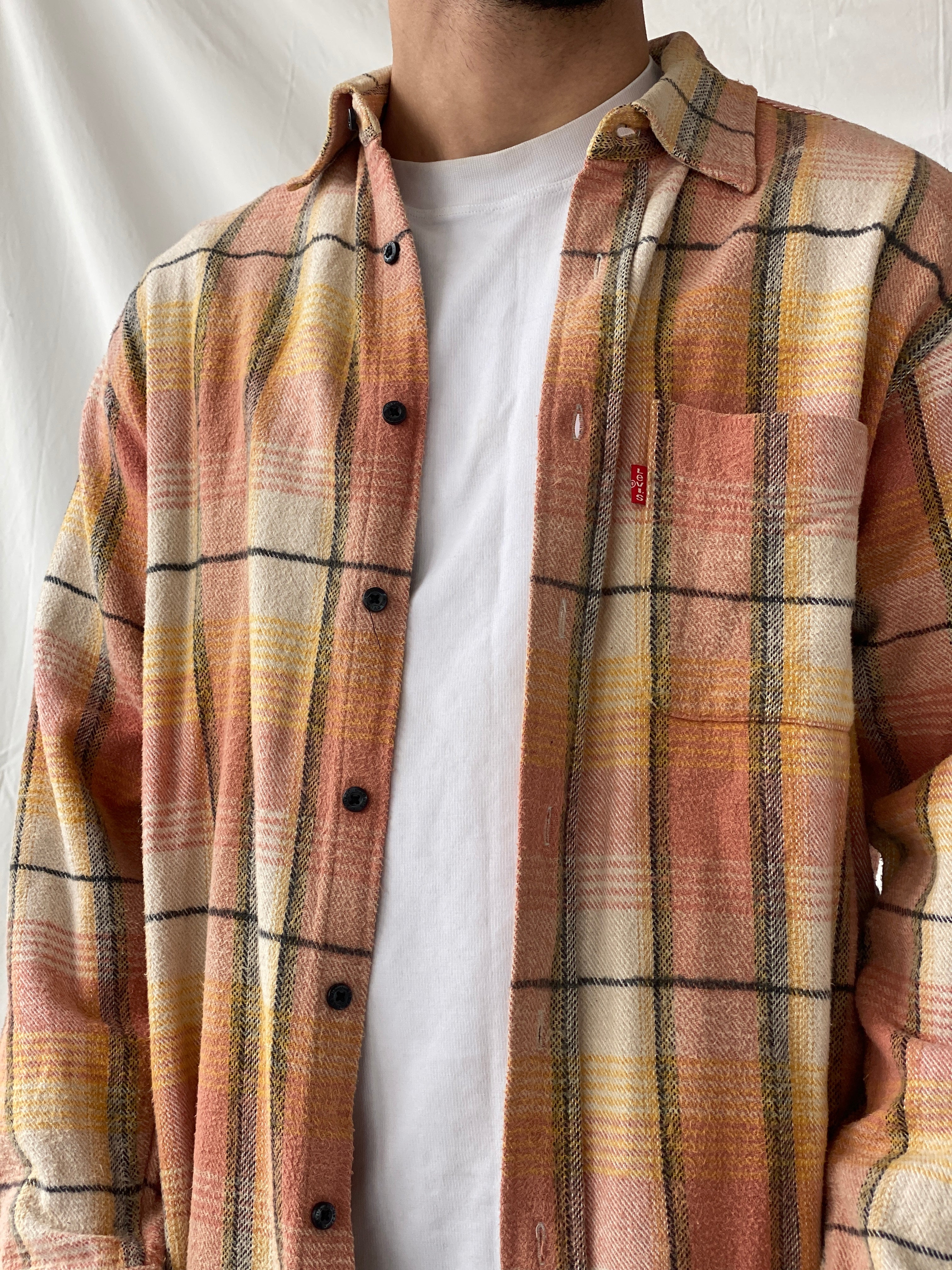 Levi’s Men’s Orange Shacket Plaid Heavy Long Sleeve Cotton Shirt - L