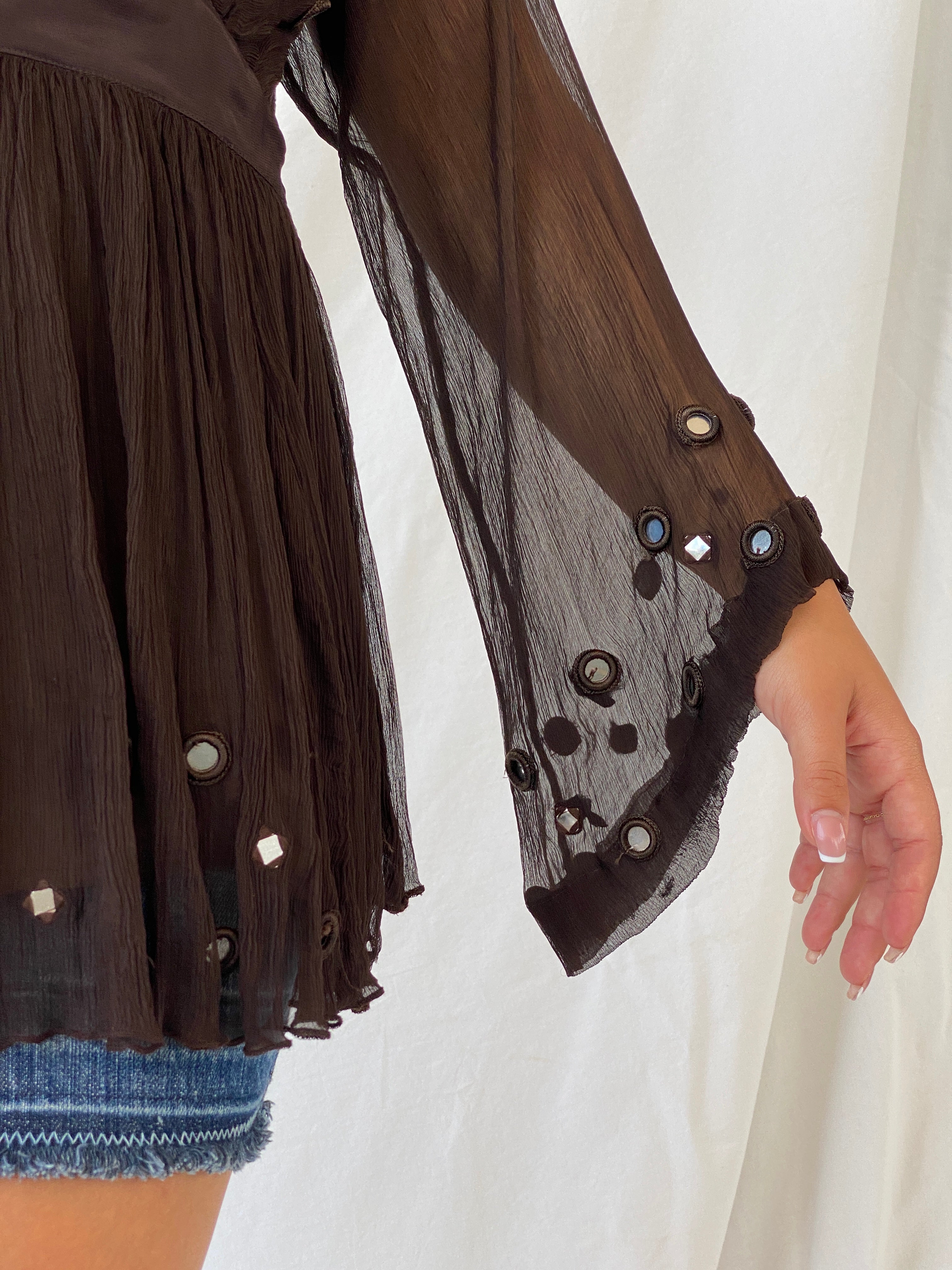 Vintage Madeline Brown Sheer Top - M