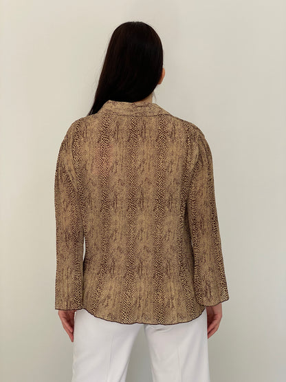 Vintage Y2K Covington Beige Brown Animal Print Button-Up Blouse - XL