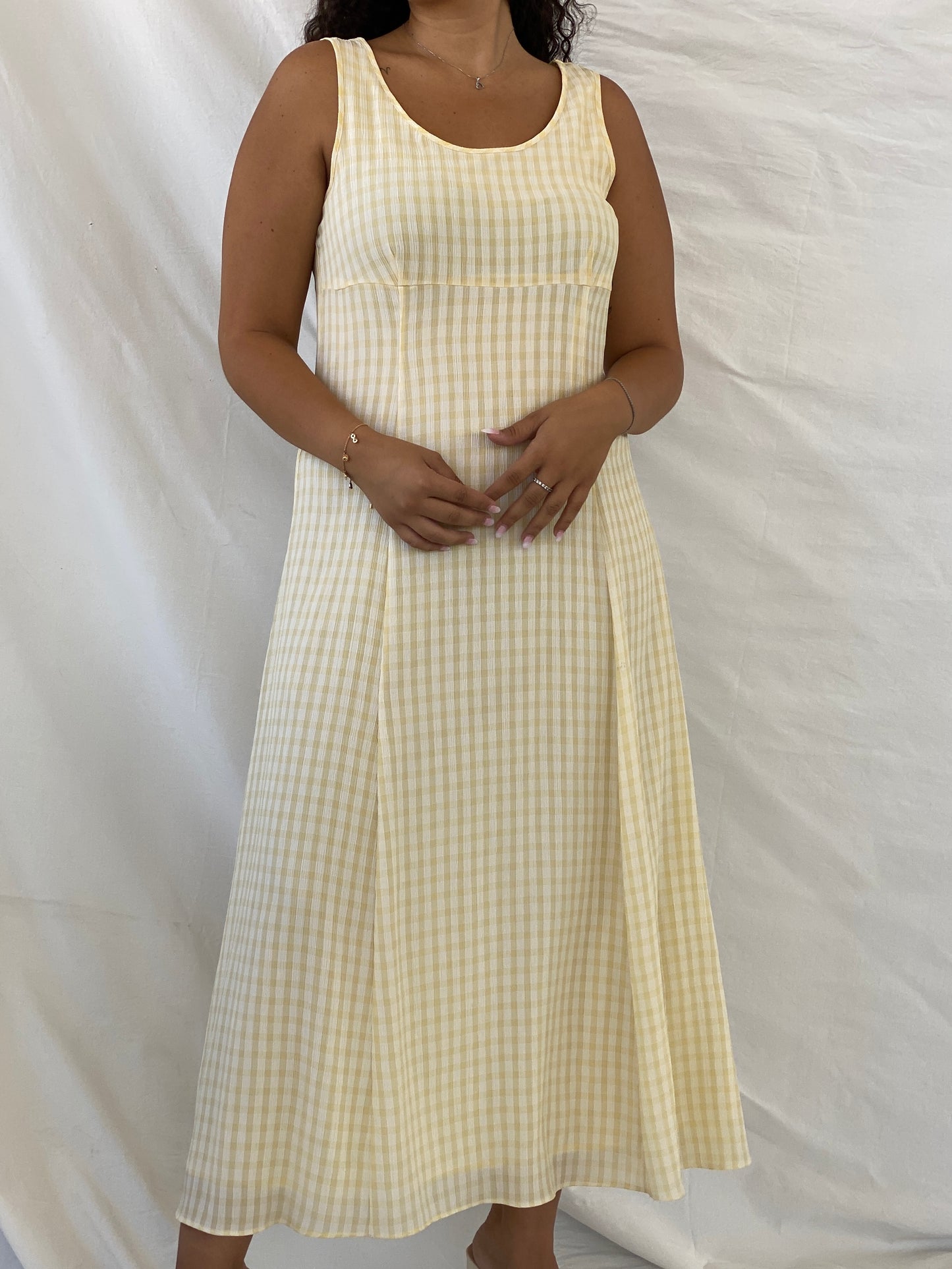 Vintage Principles Gingham Print Yellow Maxi Dress - XL