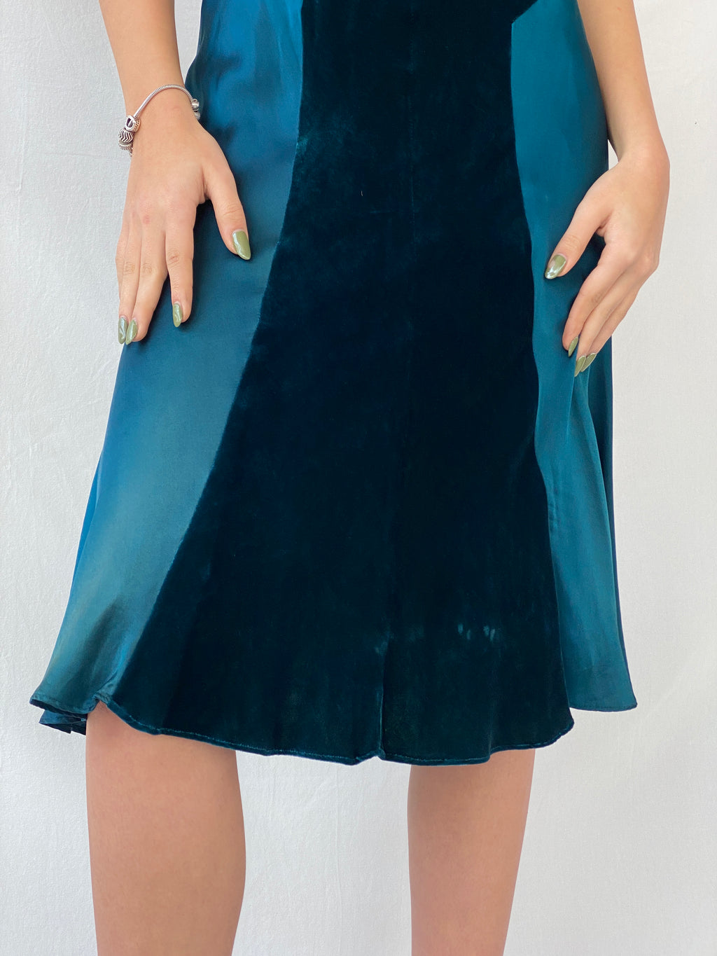 Vintage Phase Eight Green Silk Velvet Blend Midi Sleeveless Dress - M