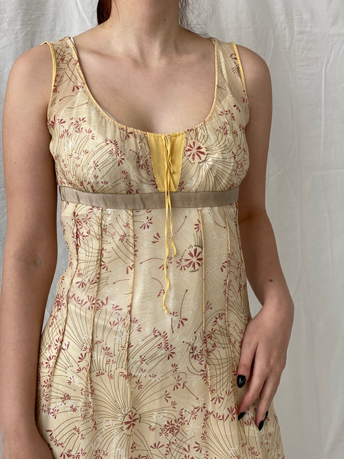 Beautiful Sportmax Code by  Max Mara Yellow Floral Sleeveless Coquette Silk Sheer Dress - S