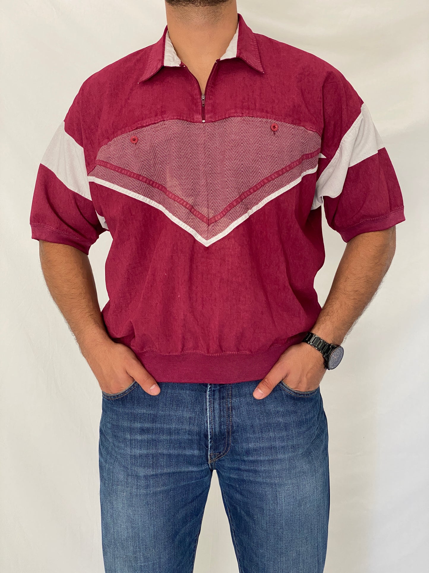 Vintage Alexxus Exclusive Burgundy Quarter Zip Polo Top Knit – L