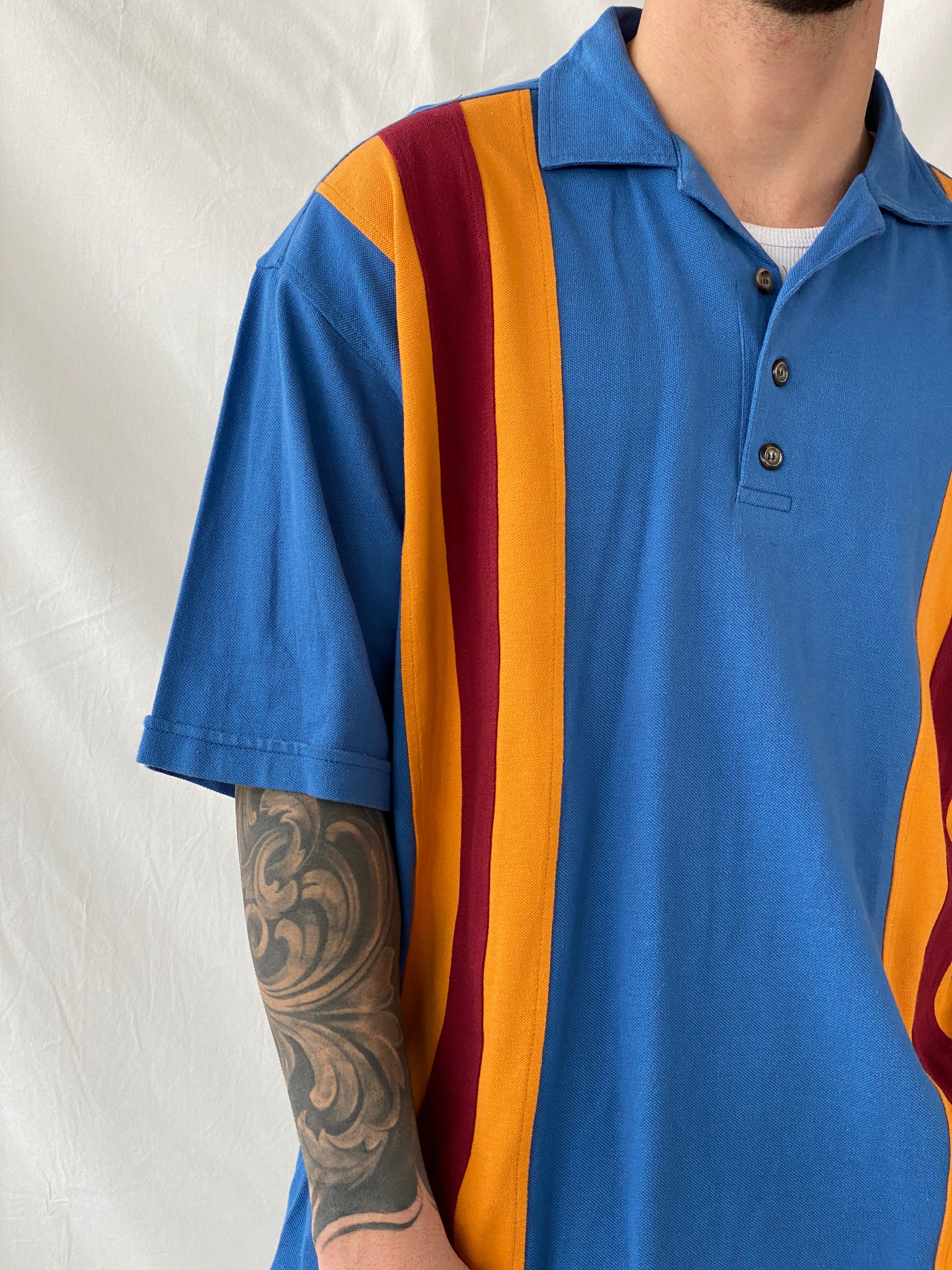 قميص جولف رجالي مخطط أزرق بياقة بولو - مقاس XL