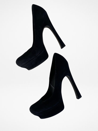 YSL Black Suede Platform Tribtoo Pumps - 38EUR