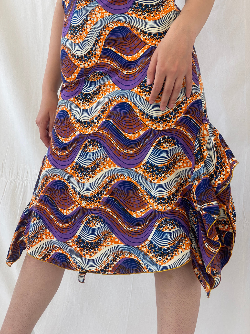 Vintage Handmade Ethnic African Print Purple Orange Midi Sleeveless Dress with Matching Bolero - S