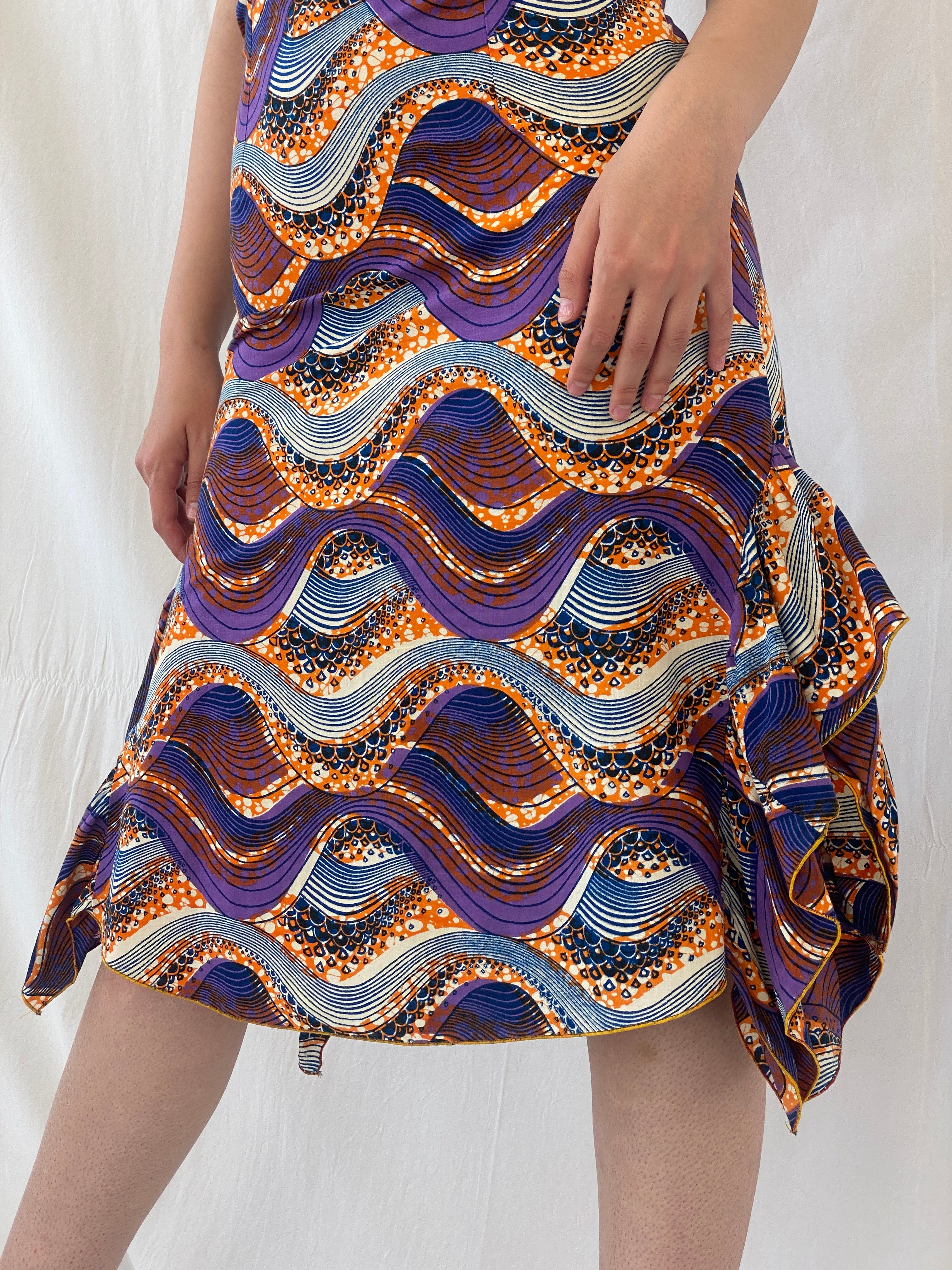 Vintage Handmade Ethnic African Print Purple Orange Midi Sleeveless Dress with Matching Bolero - S