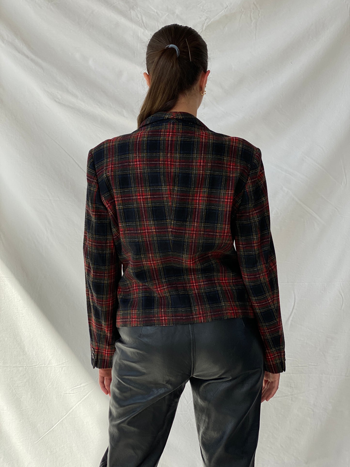 Vintage Far Hills Red Wool Plaid Short Blazer - L