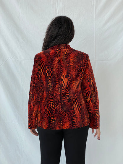 بليزر نسائي عتيق من اللون البرتقالي والأسود - مقاس كبير