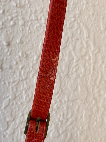 Vintage 80s Funbag Red Embossed Leather Structured Crossbody Bag