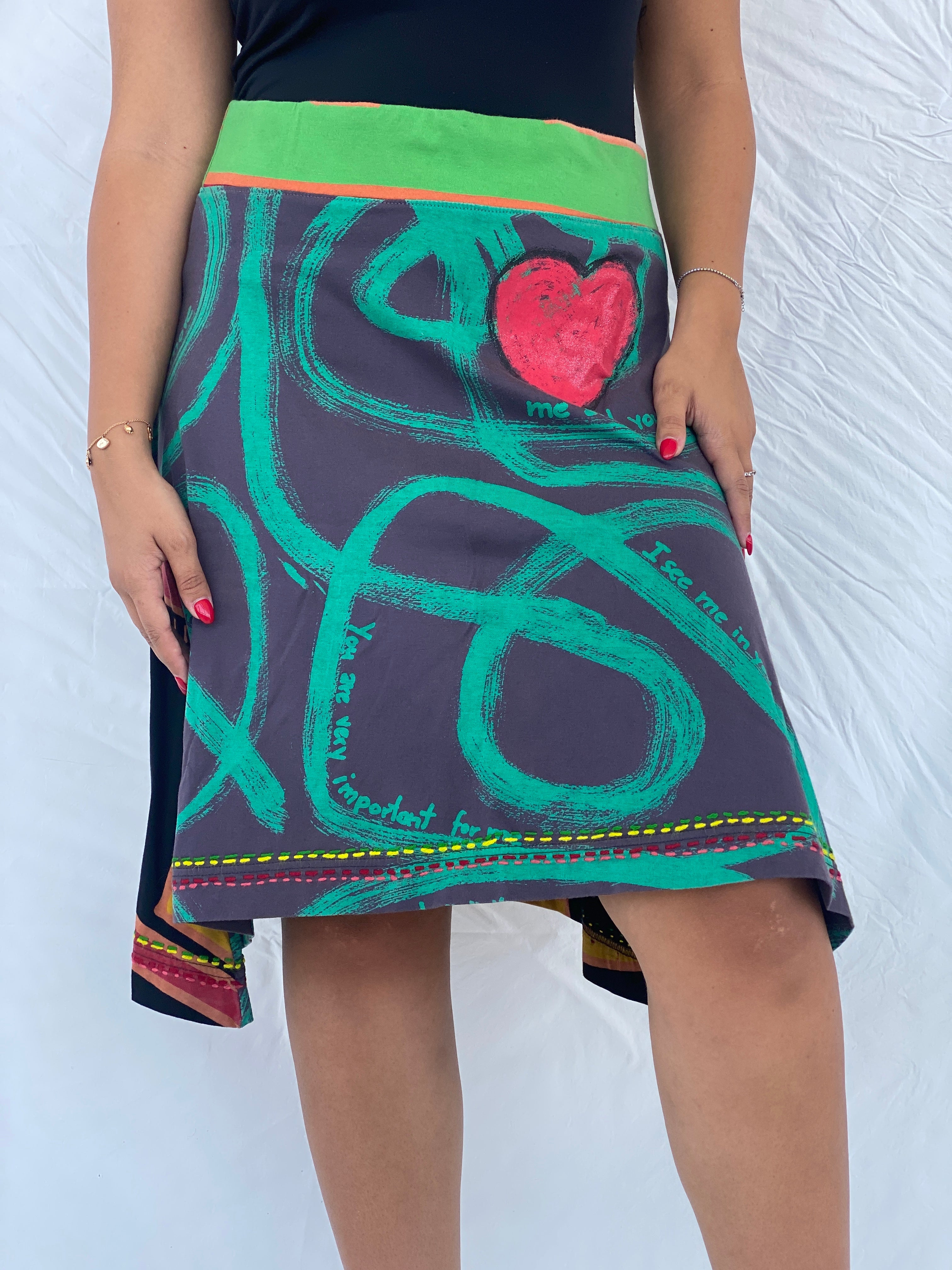 Statement Desigual You And Me Black Boho Midi Skirt - XL