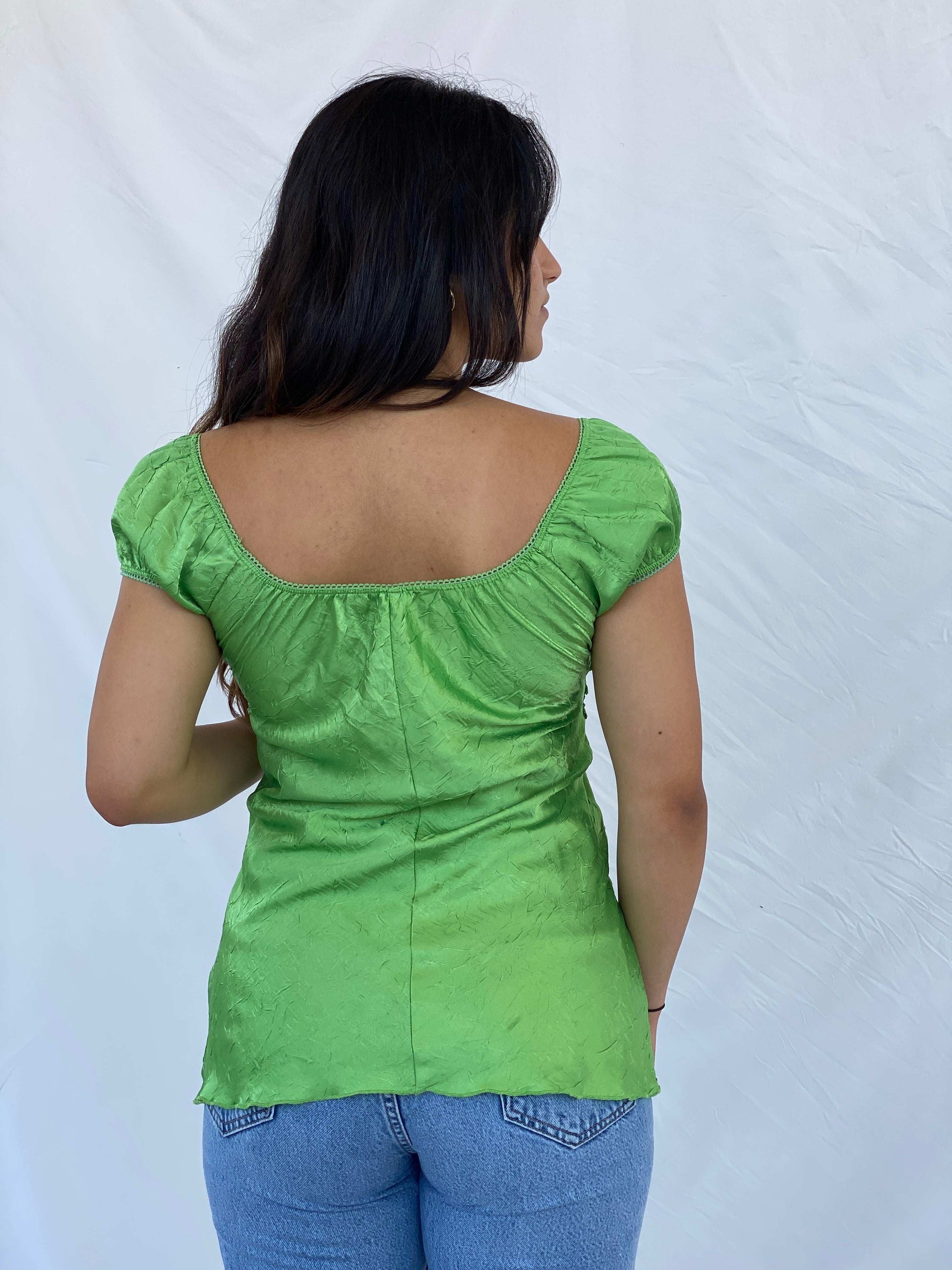 Y2K Scoop Neck Cottage Style Green Top - M - Balagan Vintage Sleeveless Top 00s, Lana, NEW IN, summer, Y2K