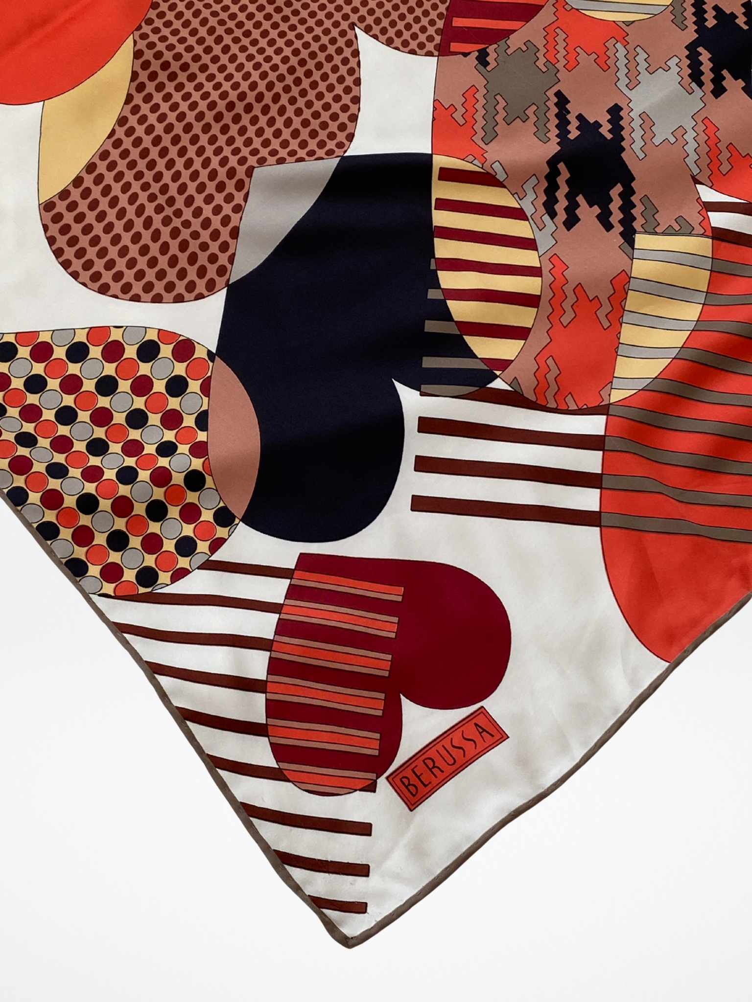 Vintage Berussa Geometric Hearts Square Satin Scarf