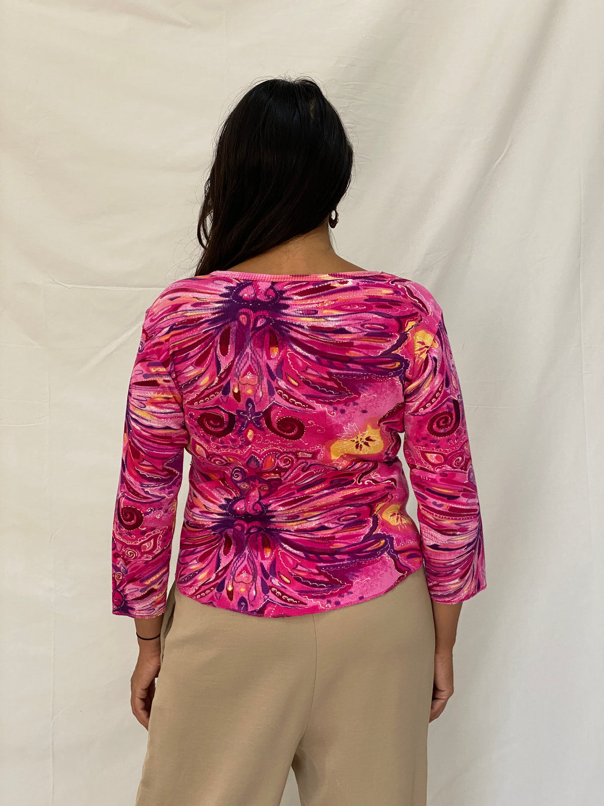 Vintage Y2K Phool Beaded Graphic Top Pink Psychedelic Butterfly Print Long Sleeve Tee - L Vintage Y2K Phool Beaded Graphic Top Pink Psychedelic Butterfly Print Long Sleeve Tee - L