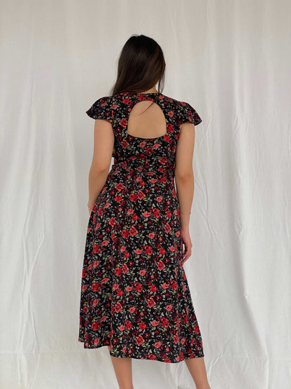 Gorgeous Vintage Floral Button Up Dress - Size M - Balagan Vintage Maxi Dress 00s, 00s dress, floral, floral dress, floral print, maxi dress, NEW IN, Rama