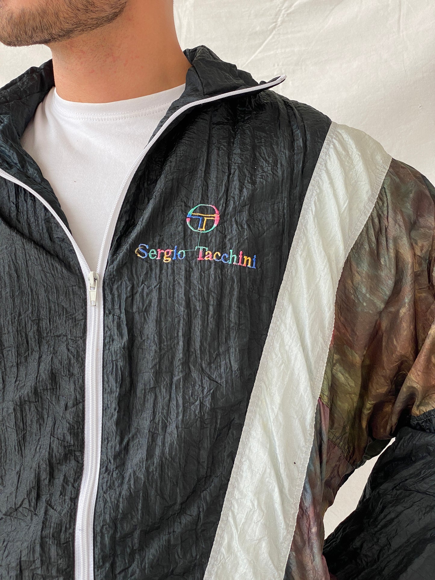 Vintage 80s/90s Sergio Tacchini Black Track Windbreaker Jacket - L