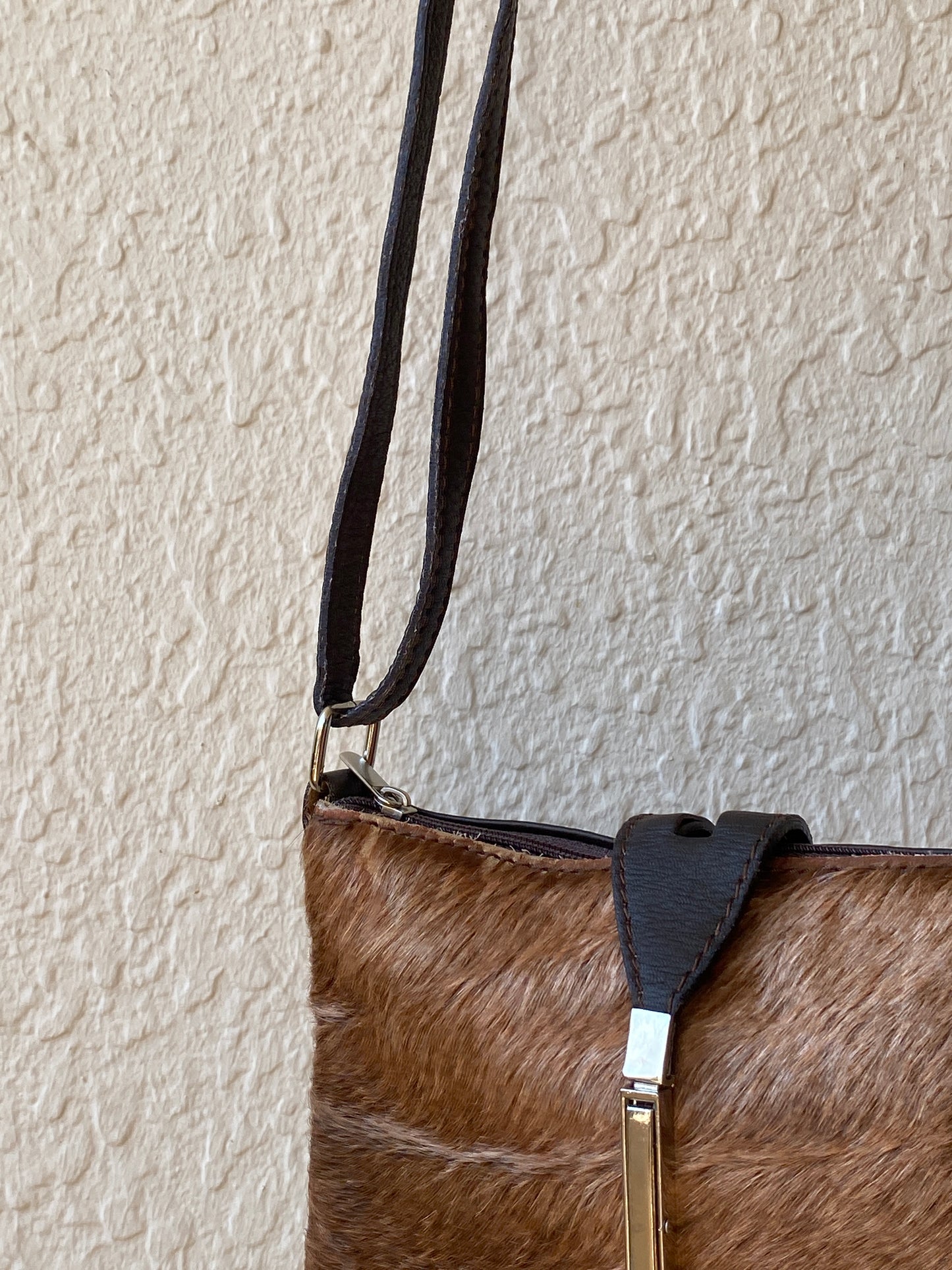 Vintage Y2K Brown Cowhide Hair-On Genuine Leather Crossbody Bag