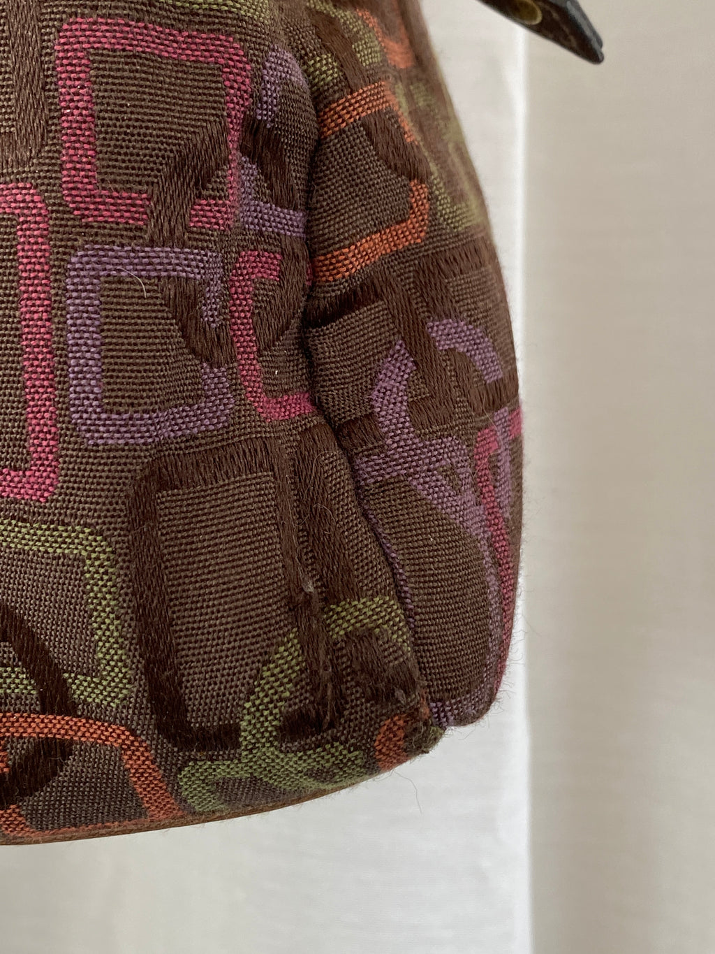 Y2K Rosetti Brown Multicolored Geometric Pattern Shoulder Bag With Braided Vinyl Handles