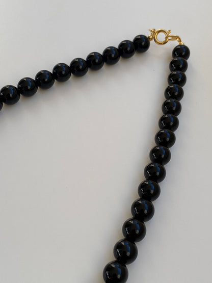 Vintage 1980s Art Deco Revival Black Geometric Beaded Statement Necklace
