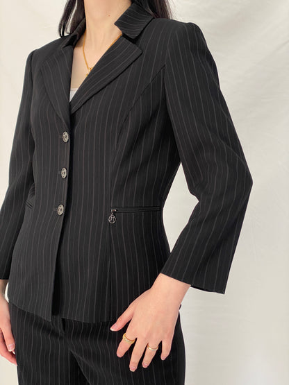 Vintage Tahari Arthur S. Levine Black Pinstripe Office Core Power Suit Tailored Blazer & Pants - M