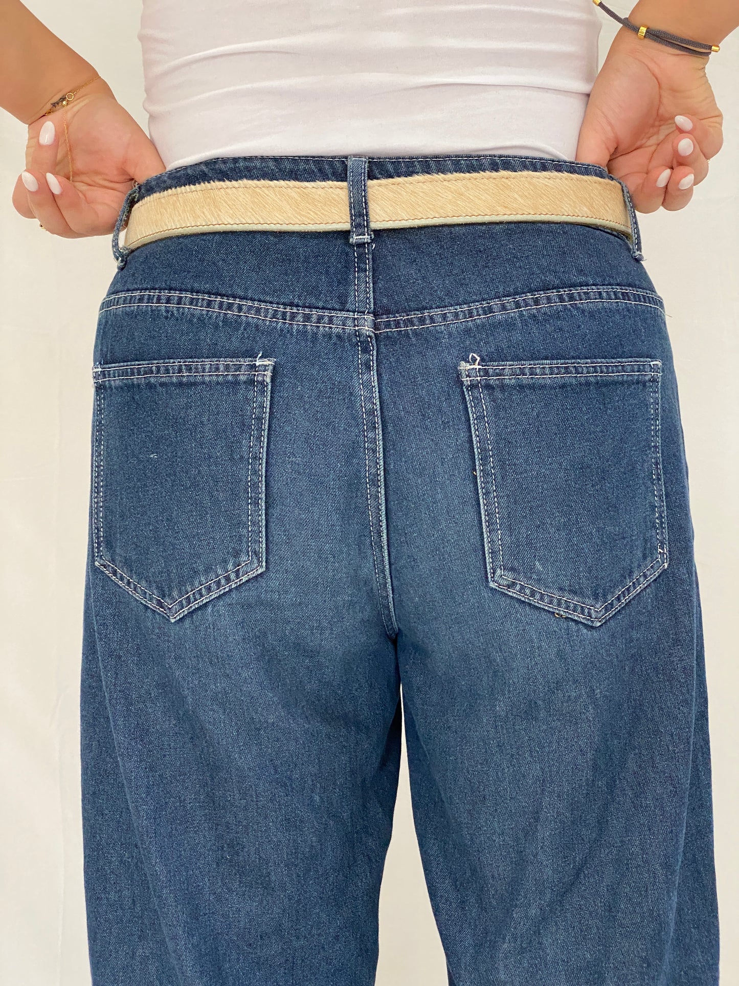 Vintage Costes Hair-On-Hide Genuine Leather Cream Western Belt