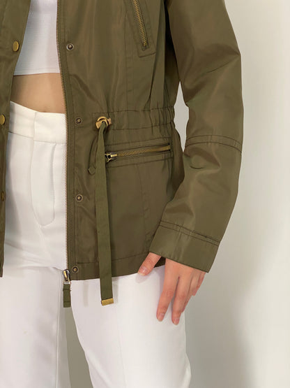 Vintage Y2K Ellos Olive Green Utility Jacket with Drawstring Waist - L