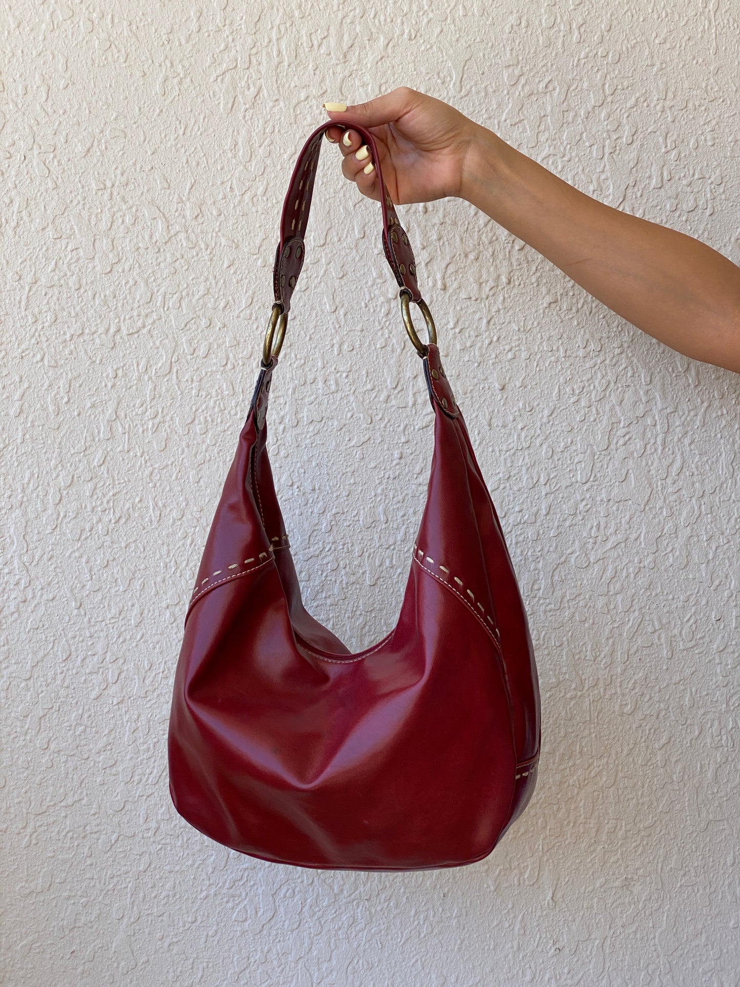 Y2K Nine West Red Faux Leather Hobo Shoulder Bag