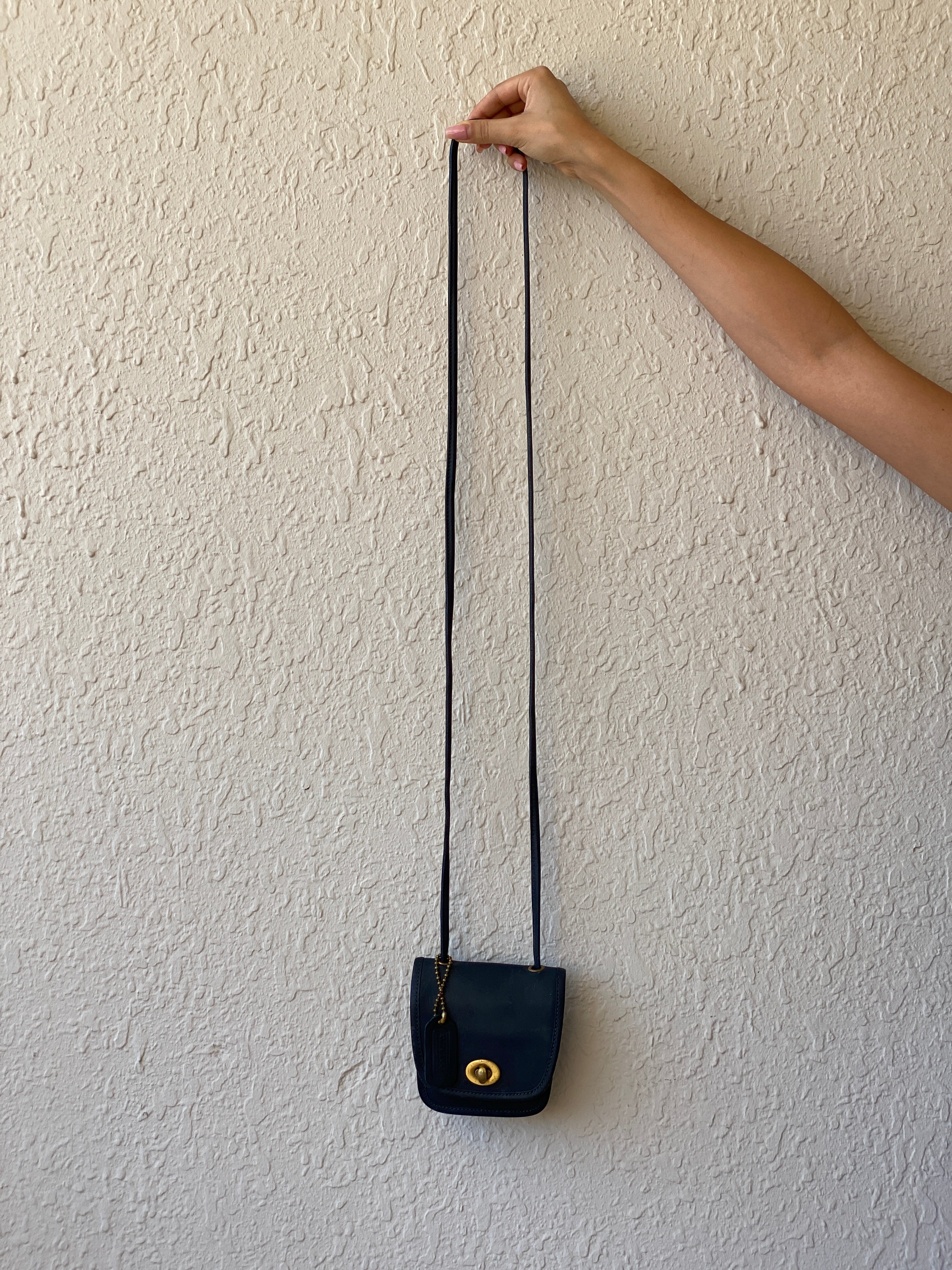 Vintage 80s WAKO Leather Work Dark Navy Mini Crossbody Bag with Extra Long Straps