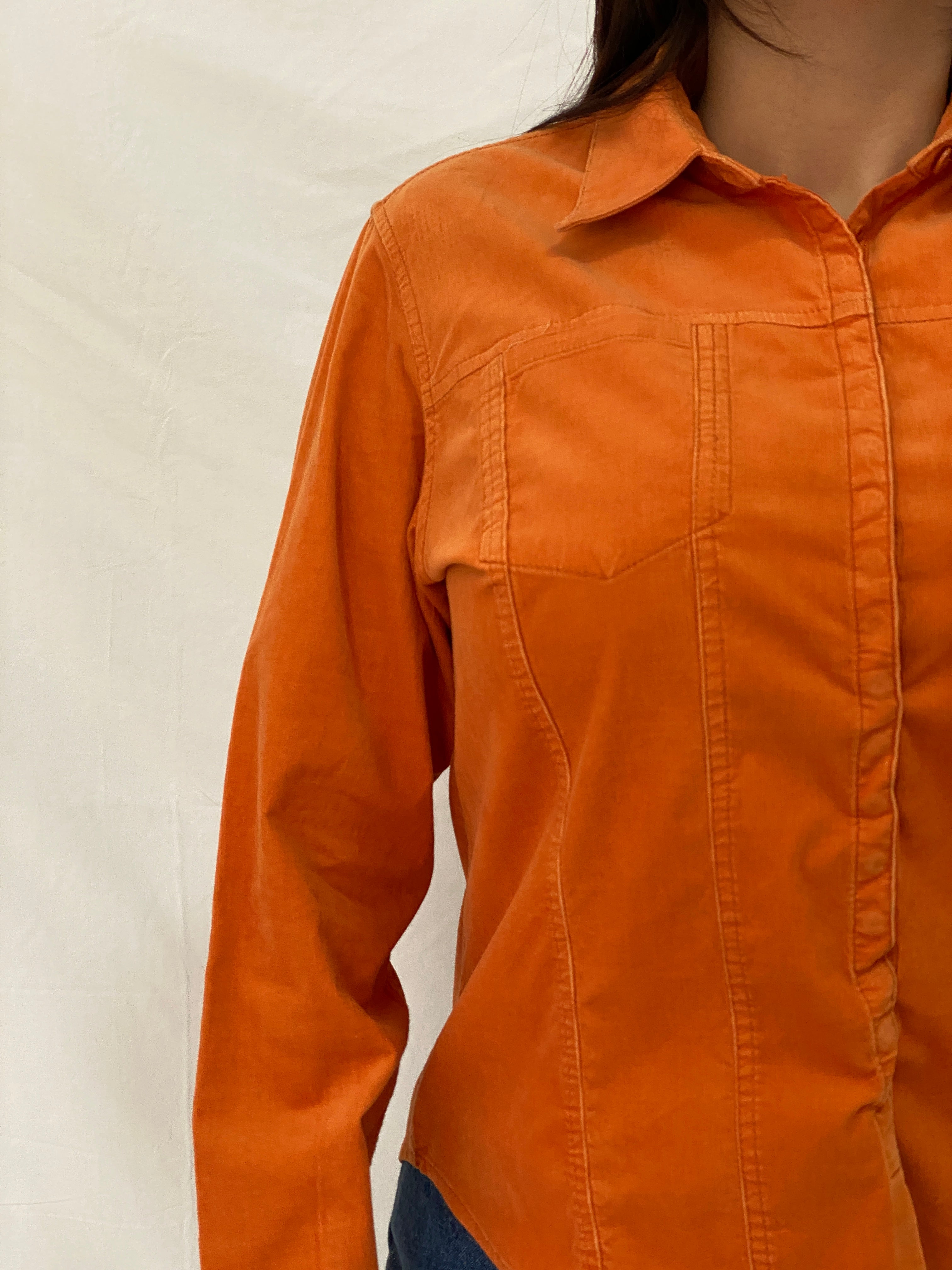 Liz Claiborne Orange Corduroy Lightweight Full Sleeve Shirt - M
