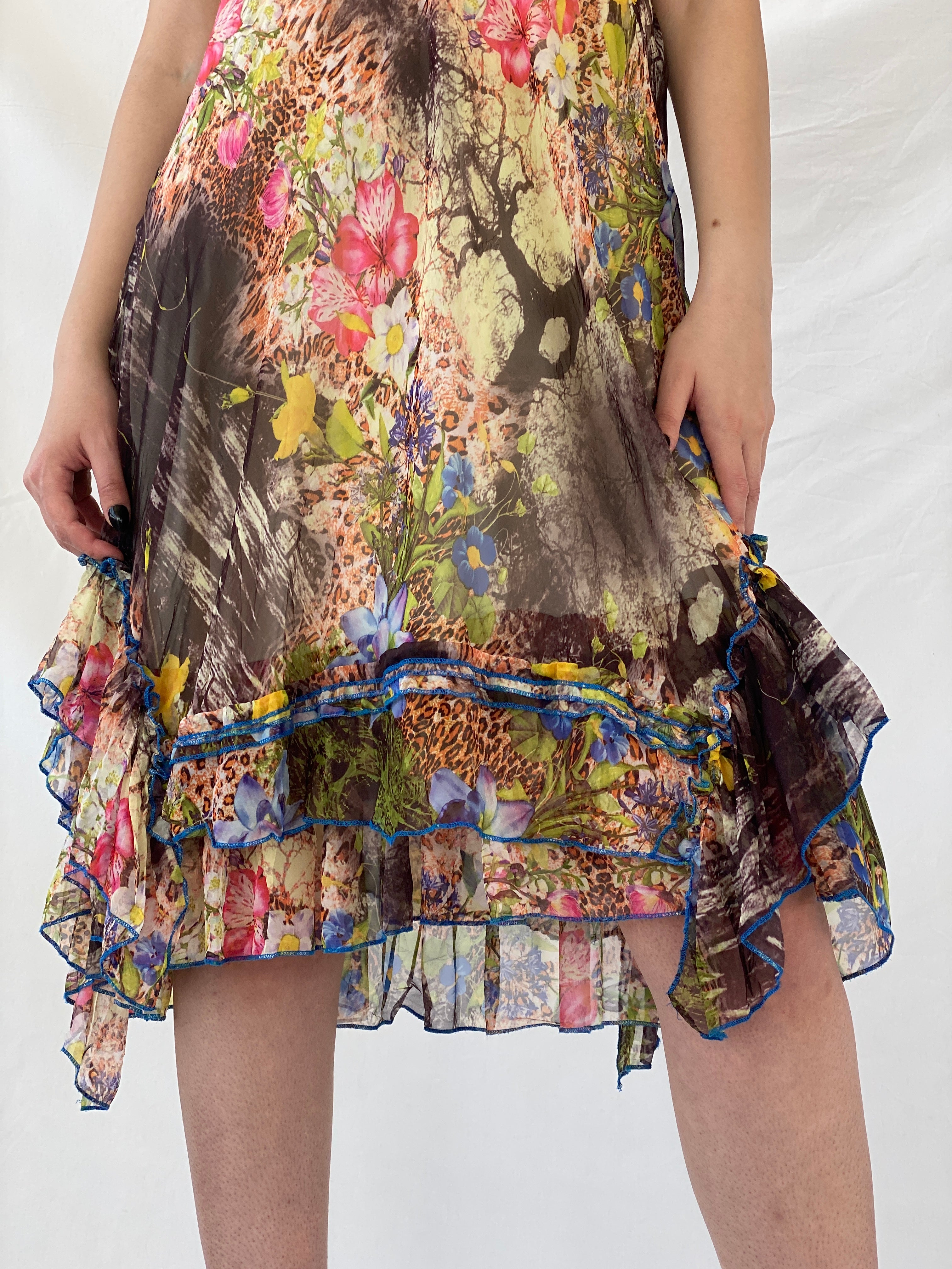 Beautiful Vintage Sensations Pour Elle Floral Multi-Colored Fairy Core Mermaid Midi Layered Dress - L