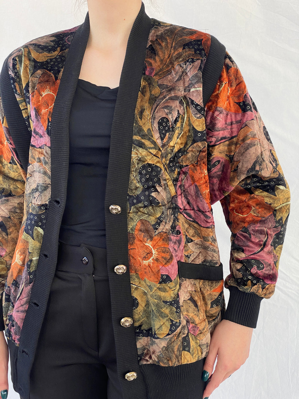 Vintage 90s Velvet Floral Tapestry Bomber Jacket - L